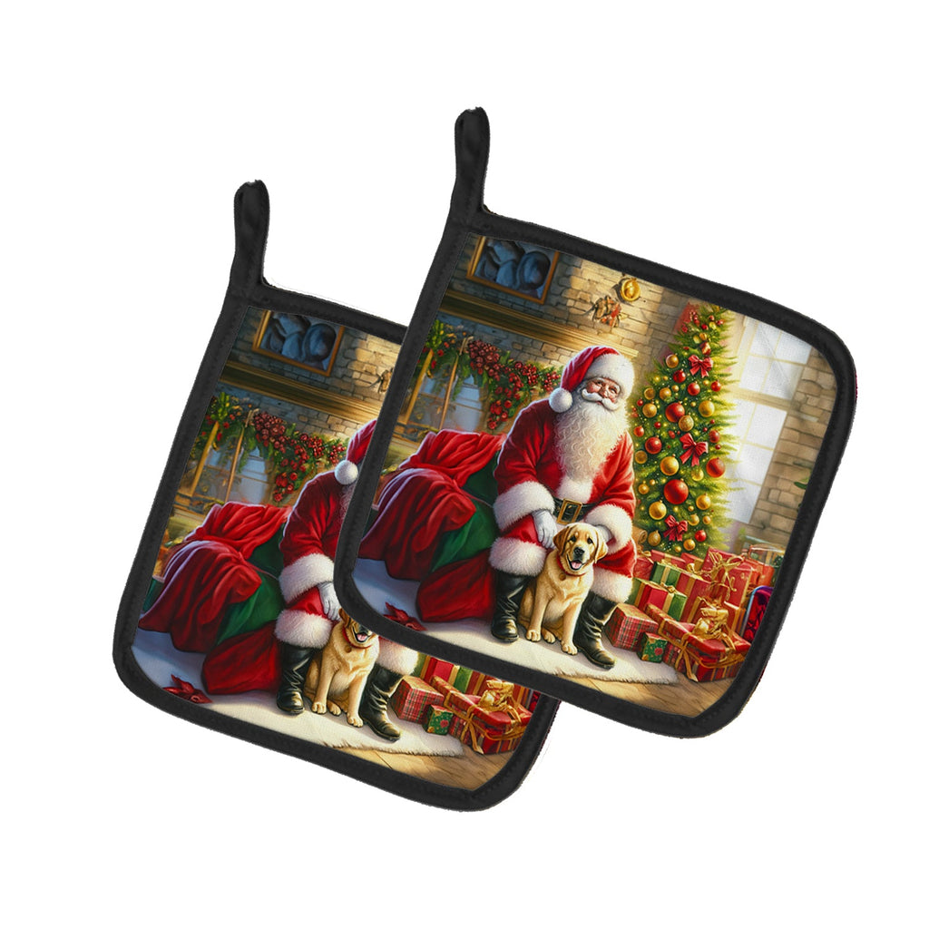 Labrador Retriever and Santa Claus Pot Holder Set of 2 Heat Resistant Quilted Hot Pads 7.5 x 7.5 Inch, Insulated Kitchen Trivets for Cooking & Baking