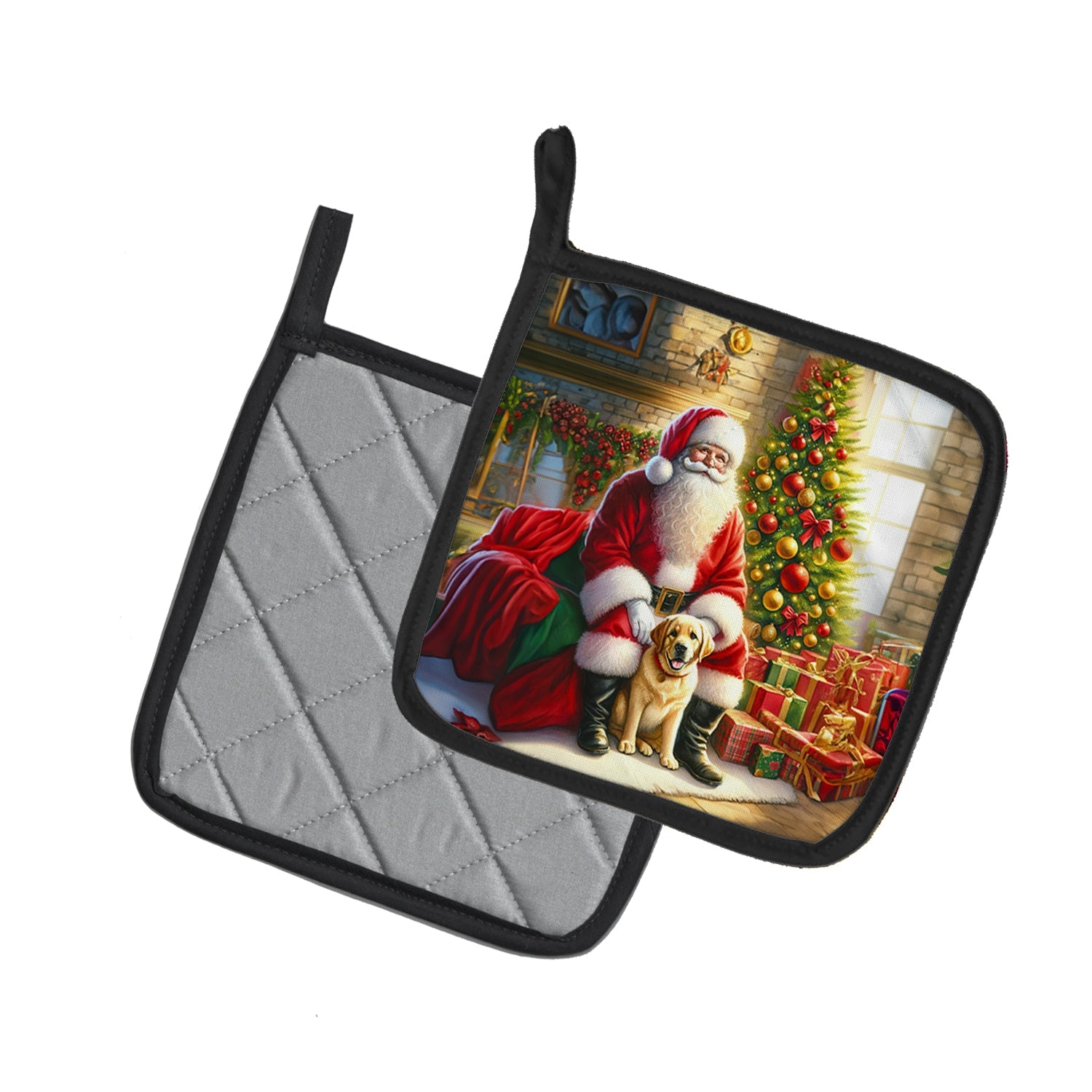Labrador Retriever and Santa Claus Pot Holder Set of 2 Heat Resistant Quilted Hot Pads 7.5 x 7.5 Inch, Insulated Kitchen Trivets for Cooking & Baking