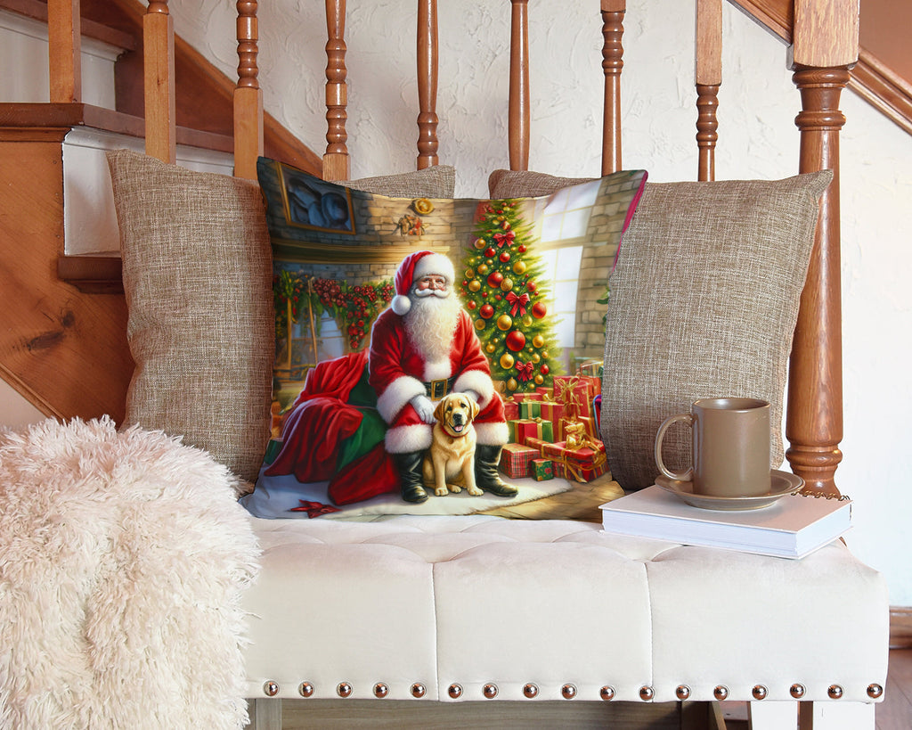 Labrador Retriever and Santa Claus Decorative Throw Pillow 14x14 Indoor Outdoor Accent Cushion, Fabric Cover with Insert for Sofa, Bed, Porch & Living Room