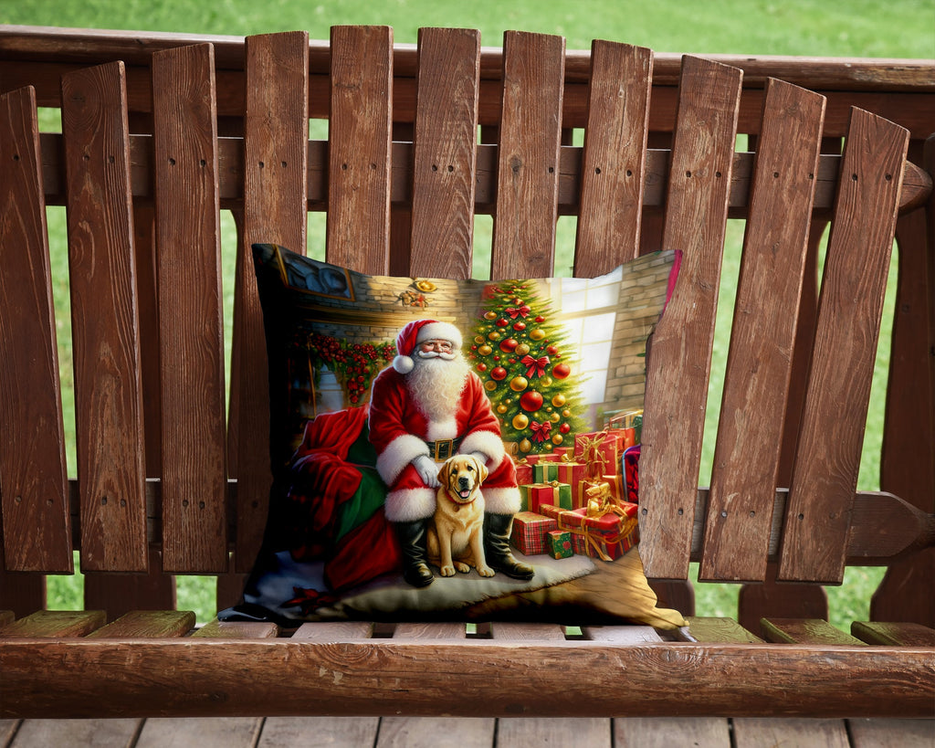 Labrador Retriever and Santa Claus Decorative Throw Pillow 14x14 Indoor Outdoor Accent Cushion, Fabric Cover with Insert for Sofa, Bed, Porch & Living Room