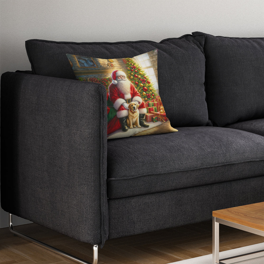 Labrador Retriever and Santa Claus Decorative Throw Pillow 14x14 Indoor Outdoor Accent Cushion, Fabric Cover with Insert for Sofa, Bed, Porch & Living Room