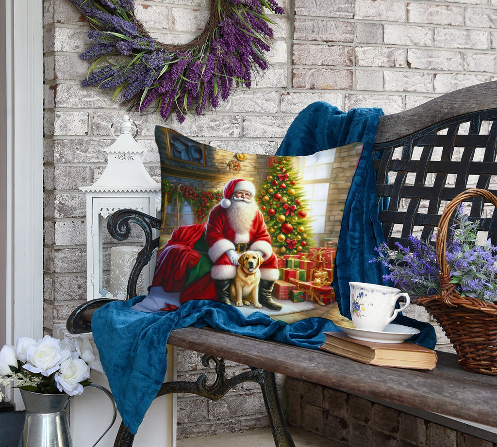 Labrador Retriever and Santa Claus Decorative Throw Pillow 18x18 Indoor Outdoor Accent Cushion, Fabric Cover with Insert for Sofa, Bed, Porch & Living Room