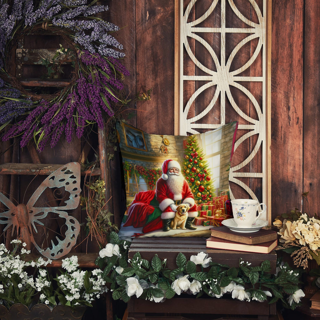 Labrador Retriever and Santa Claus Decorative Throw Pillow 18x18 Indoor Outdoor Accent Cushion, Fabric Cover with Insert for Sofa, Bed, Porch & Living Room