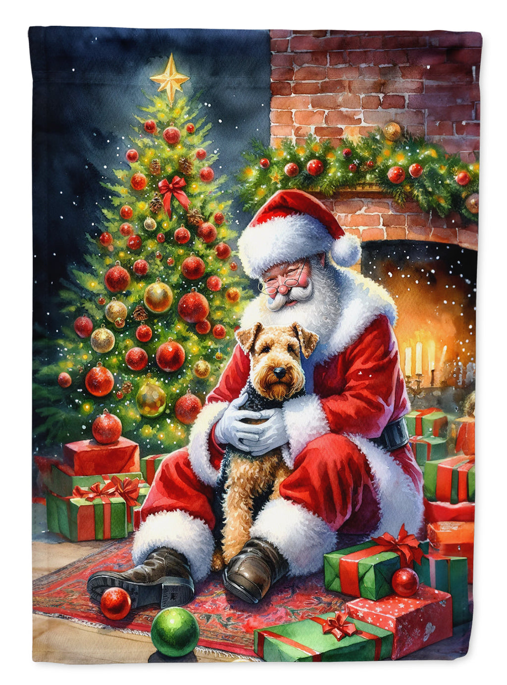 Lakeland Terrier and Santa Claus House Flag 28x40 Porch Sleeve Pole Decorative Outside Yard Banner Artwork Wall Hanging, Polyester