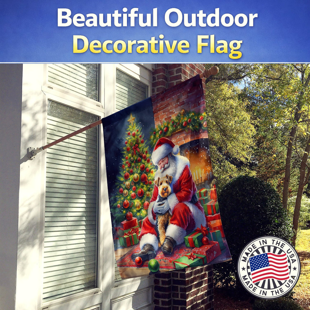 Lakeland Terrier and Santa Claus House Flag 28x40 Porch Sleeve Pole Decorative Outside Yard Banner Artwork Wall Hanging, Polyester