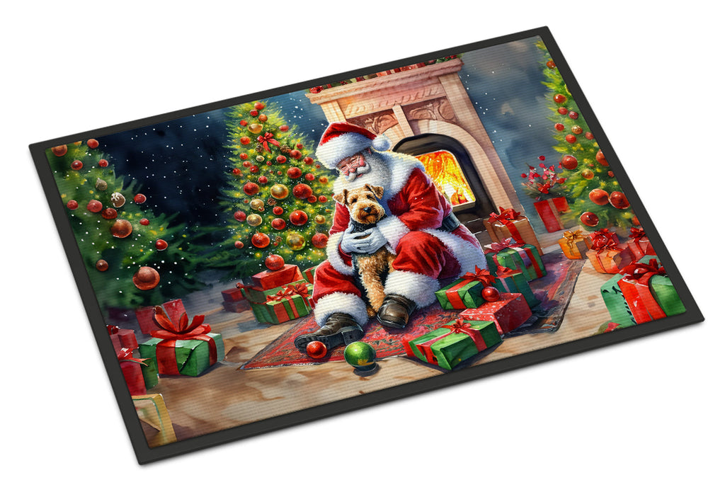 Lakeland Terrier and Santa Claus Doormat Indoor Outdoor 24H X 36W Front Door Mat Rugs for Entryway, Non Slip Washable Low Pile,