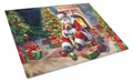 Lakeland Terrier and Santa Claus Cutting Board Tempered Glass Kitchen Cutting Surface, Heat Resistant Chopping, Non-Slip Feet, Food Prep & Serving