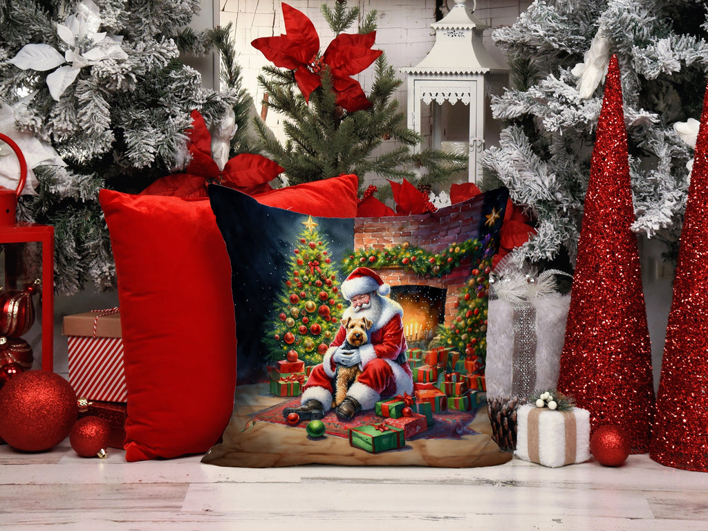 Lakeland Terrier and Santa Claus Decorative Throw Pillow 14x14 Indoor Outdoor Accent Cushion, Fabric Cover with Insert for Sofa, Bed, Porch & Living Room