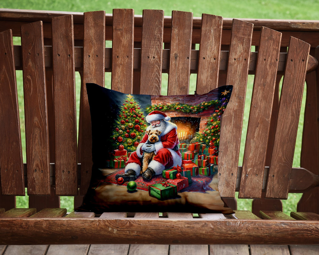 Lakeland Terrier and Santa Claus Decorative Throw Pillow 14x14 Indoor Outdoor Accent Cushion, Fabric Cover with Insert for Sofa, Bed, Porch & Living Room