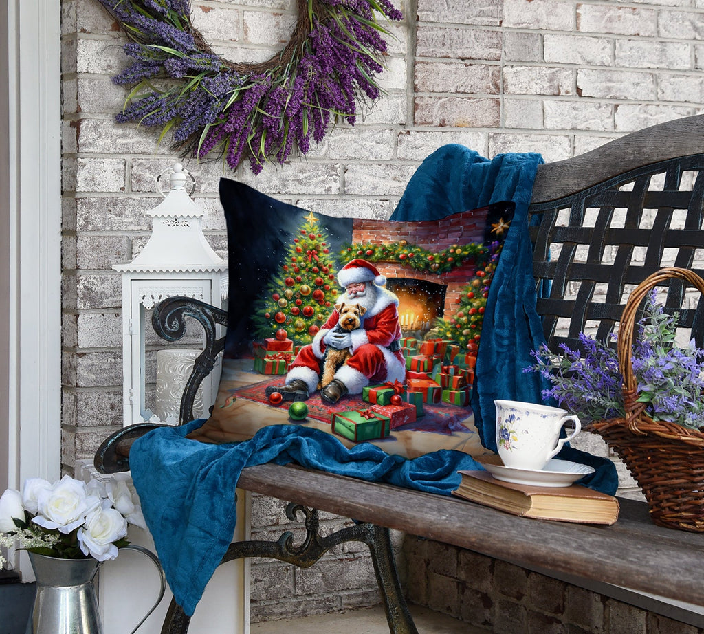 Lakeland Terrier and Santa Claus Decorative Throw Pillow 18x18 Indoor Outdoor Accent Cushion, Fabric Cover with Insert for Sofa, Bed, Porch & Living Room