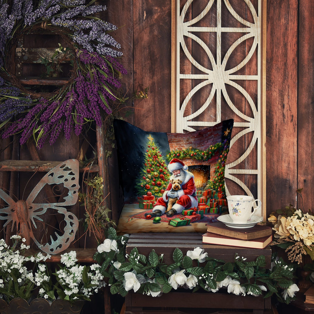 Lakeland Terrier and Santa Claus Decorative Throw Pillow 18x18 Indoor Outdoor Accent Cushion, Fabric Cover with Insert for Sofa, Bed, Porch & Living Room