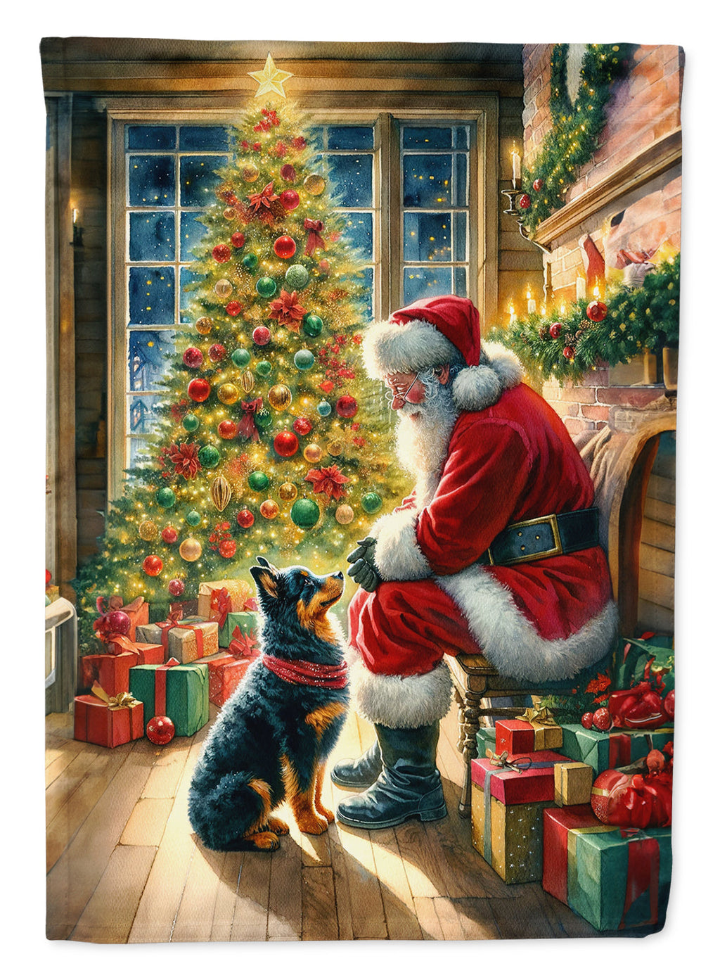 Lancashire Heeler and Santa Claus House Flag 28x40 Porch Sleeve Pole Decorative Outside Yard Banner Artwork Wall Hanging, Polyester
