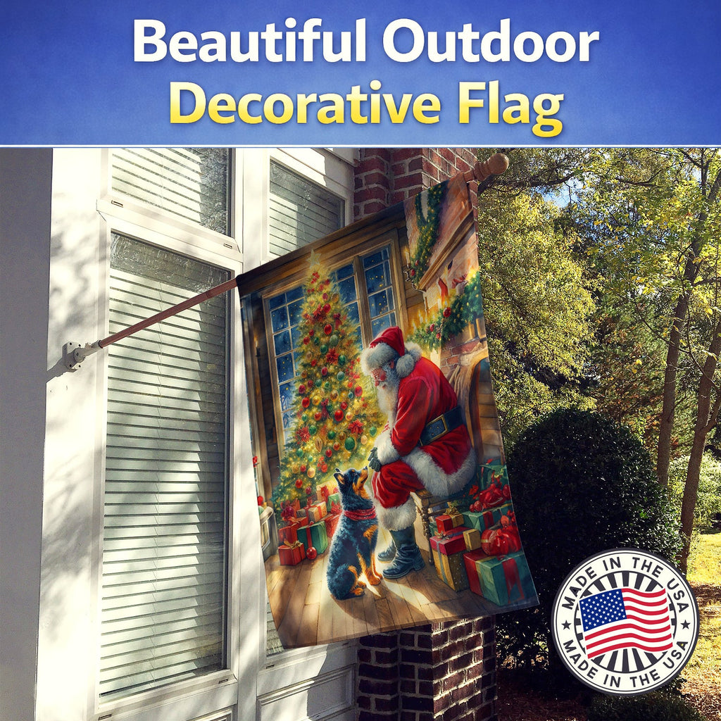 Lancashire Heeler and Santa Claus House Flag 28x40 Porch Sleeve Pole Decorative Outside Yard Banner Artwork Wall Hanging, Polyester