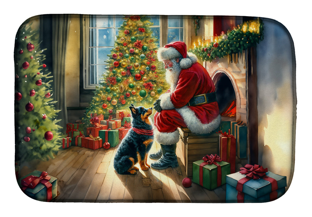 Lancashire Heeler and Santa Claus Dish Drying Mat Absorbent Dish Drying Mat Pad for Kitchen Counter Dish Drainer Mat for Countertop, 14 x 21", Multicolor