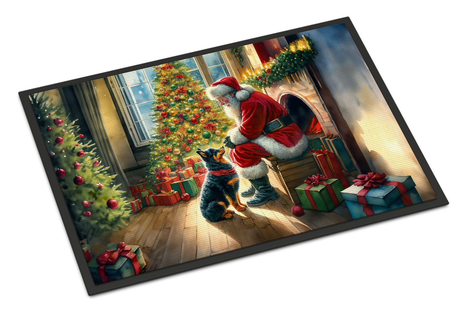 Lancashire Heeler and Santa Claus Doormat Indoor Outdoor 24H X 36W Front Door Mat Rugs for Entryway, Non Slip Washable Low Pile,