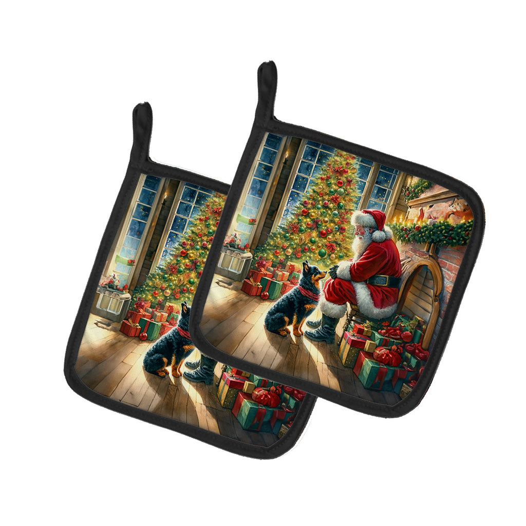 Lancashire Heeler and Santa Claus Pot Holder Set of 2 Heat Resistant Quilted Hot Pads 7.5 x 7.5 Inch, Insulated Kitchen Trivets for Cooking & Baking