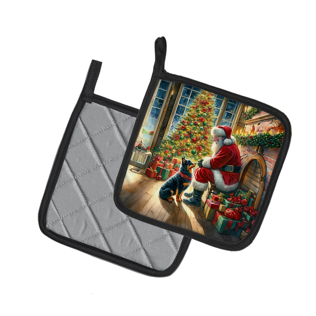 Lancashire Heeler and Santa Claus Pot Holder Set of 2 Heat Resistant Quilted Hot Pads 7.5 x 7.5 Inch, Insulated Kitchen Trivets for Cooking & Baking