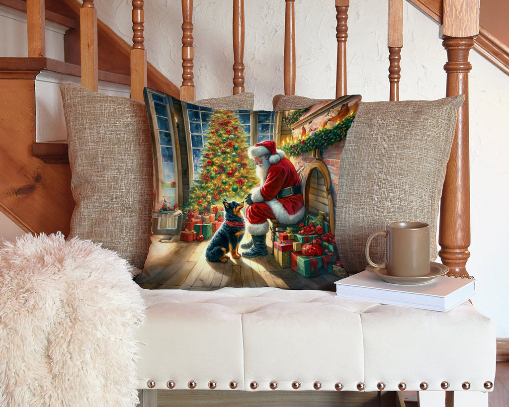 Lancashire Heeler and Santa Claus Decorative Throw Pillow 14x14 Indoor Outdoor Accent Cushion, Fabric Cover with Insert for Sofa, Bed, Porch & Living Room