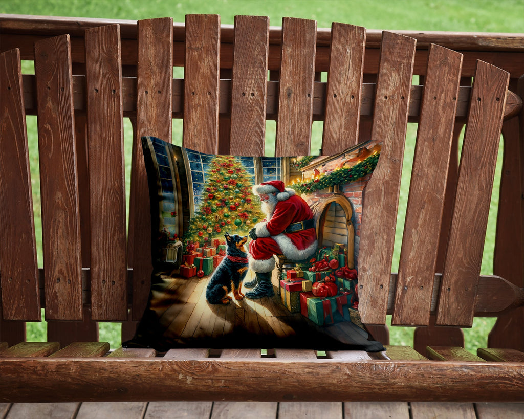 Lancashire Heeler and Santa Claus Decorative Throw Pillow 14x14 Indoor Outdoor Accent Cushion, Fabric Cover with Insert for Sofa, Bed, Porch & Living Room