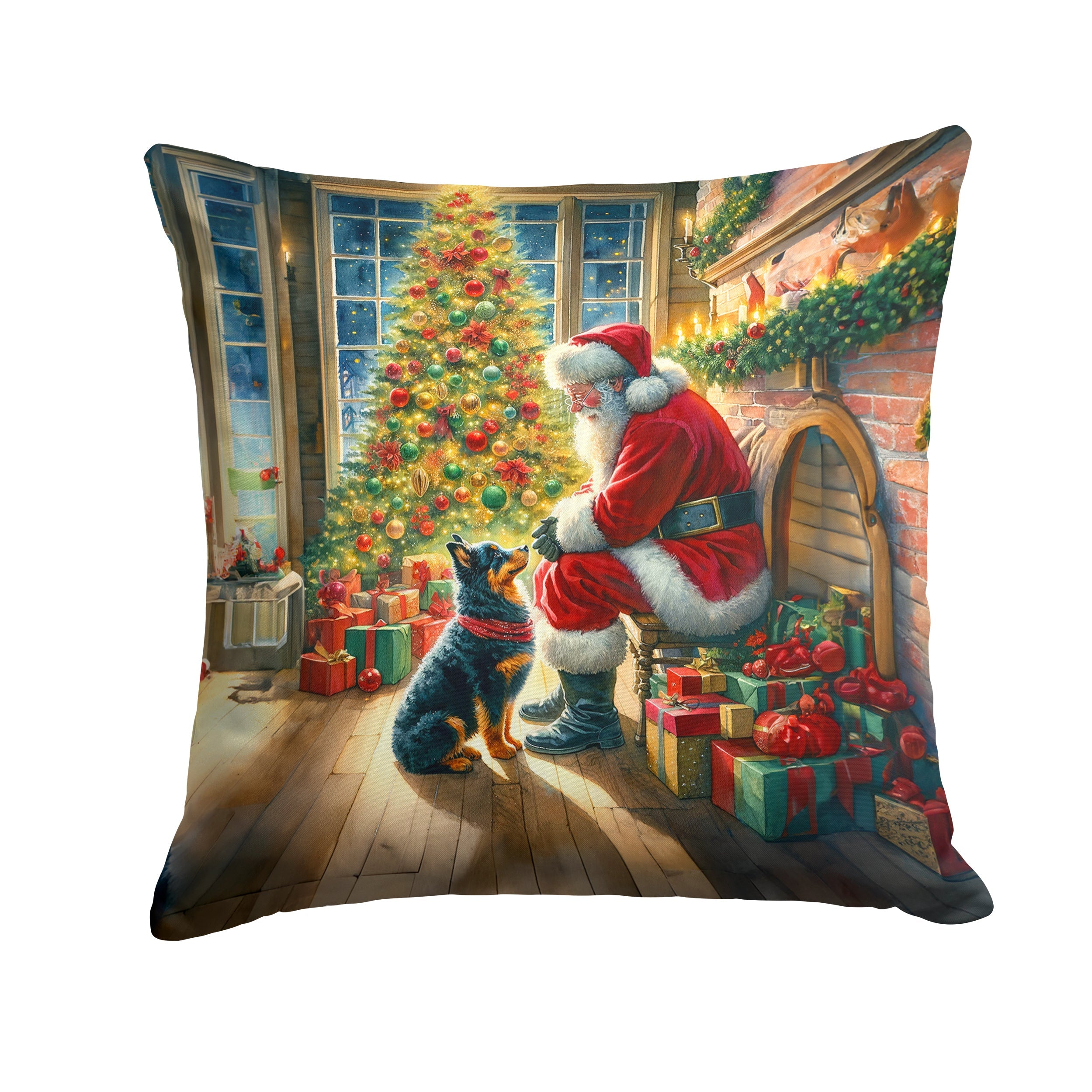 Lancashire Heeler and Santa Claus Decorative Throw Pillow 18x18 Indoor Outdoor Accent Cushion, Fabric Cover with Insert for Sofa, Bed, Porch & Living Room