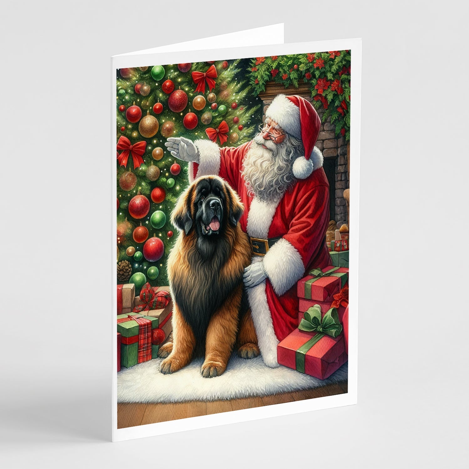 Leonberger and Santa Claus Greeting Cards Pack of 8 Blank Cards with Envelopes Whimsical A7 Size 5x7