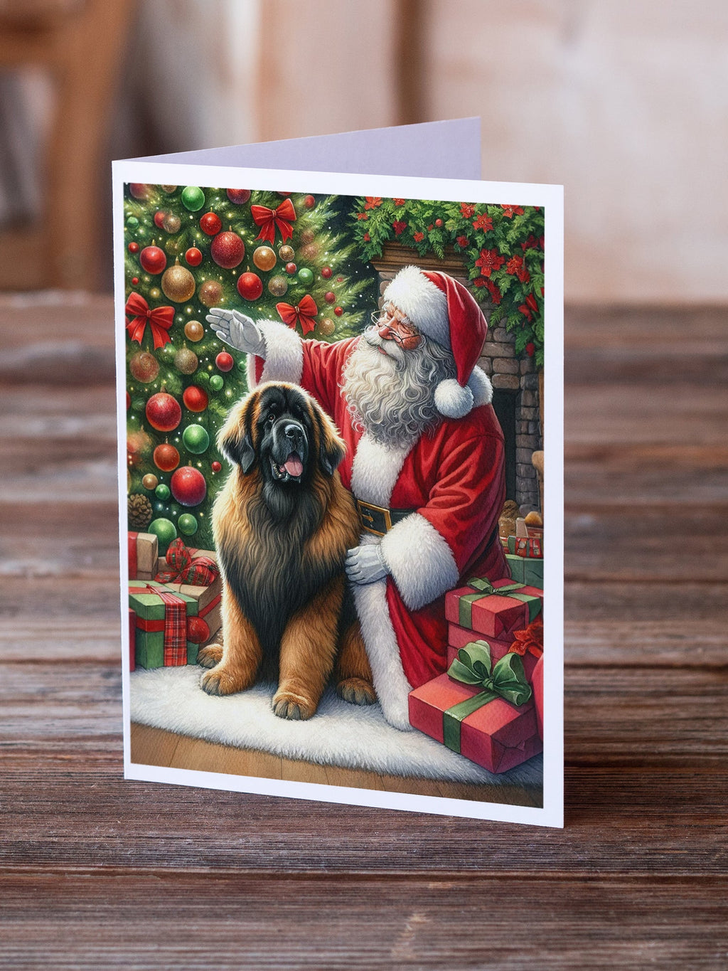 Leonberger and Santa Claus Greeting Cards Pack of 8 Blank Cards with Envelopes Whimsical A7 Size 5x7