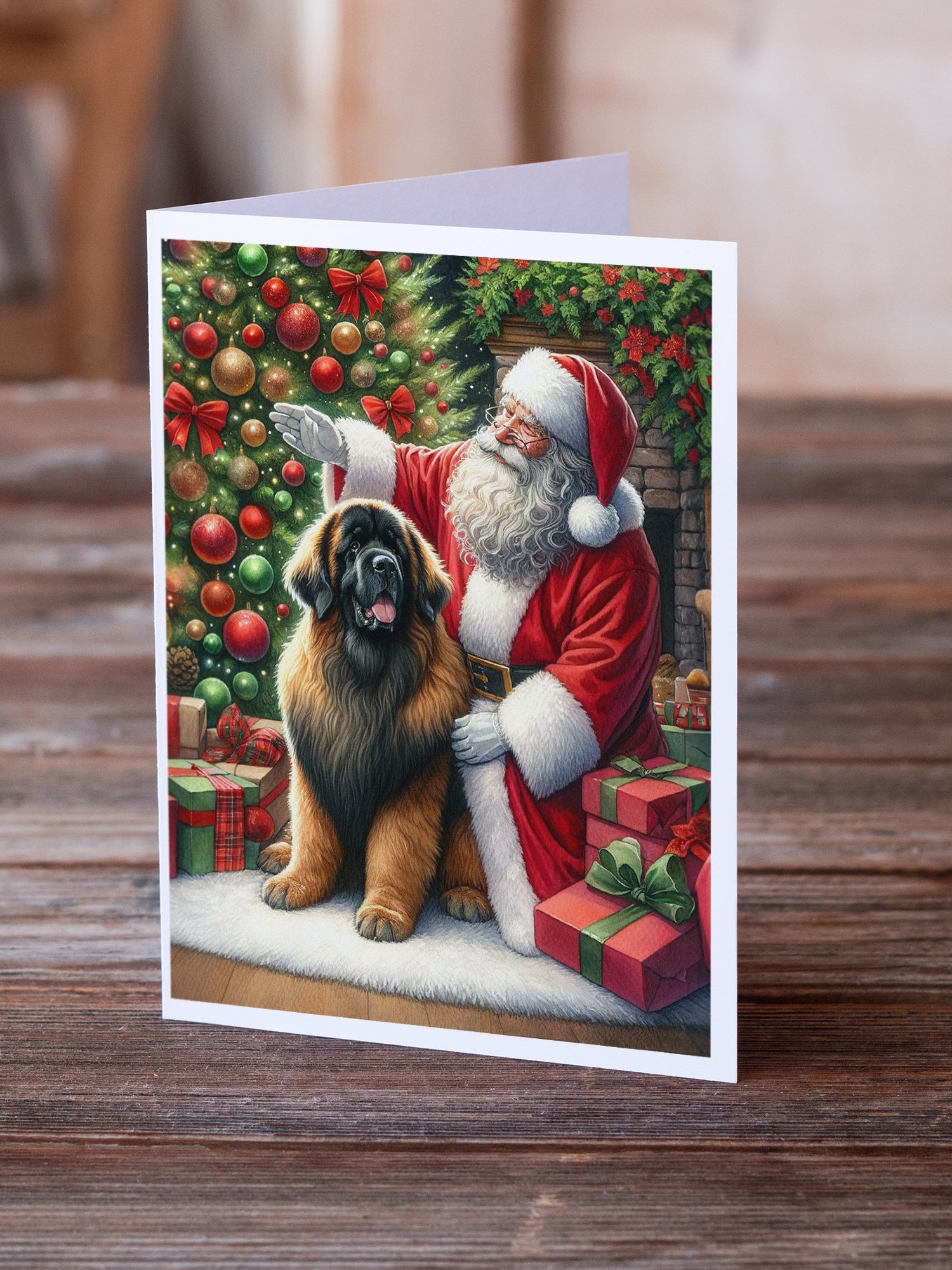 Leonberger and Santa Claus Greeting Cards Pack of 8 Blank Cards with Envelopes Whimsical A7 Size 5x7