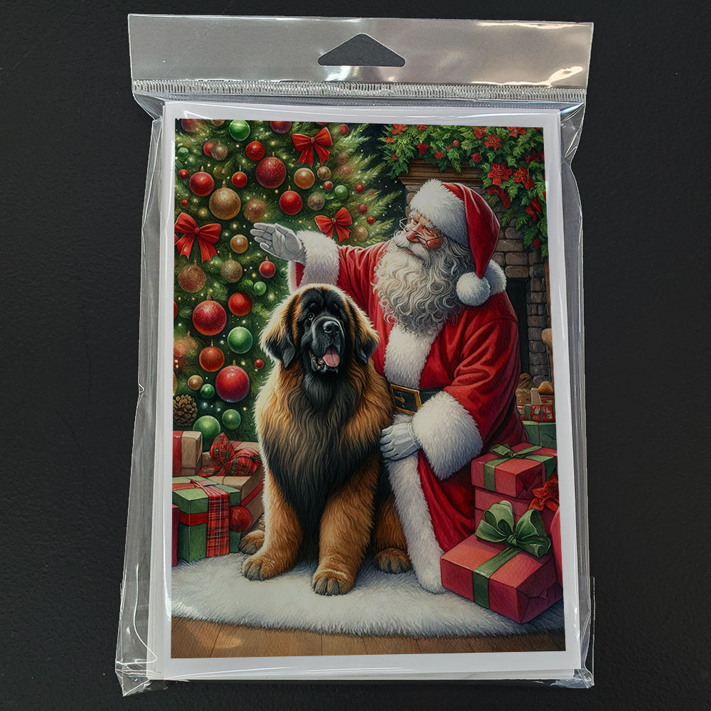 Leonberger and Santa Claus Greeting Cards Pack of 8 Blank Cards with Envelopes Whimsical A7 Size 5x7