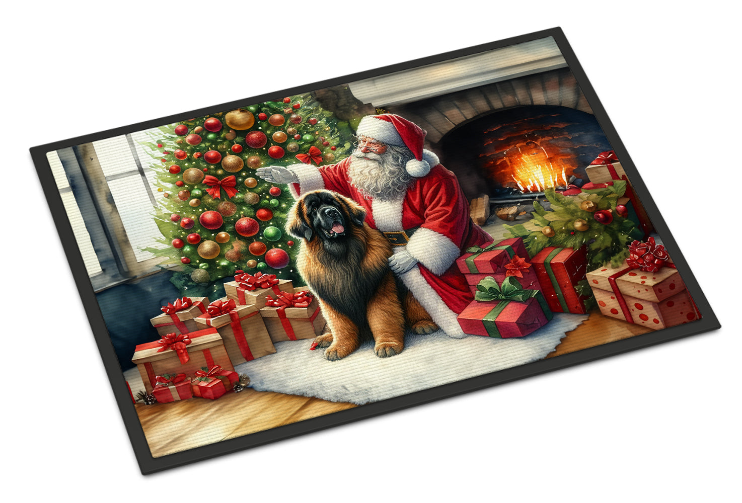 Leonberger and Santa Claus Doormat Indoor Outdoor 24H X 36W Front Door Mat Rugs for Entryway, Non Slip Washable Low Pile,