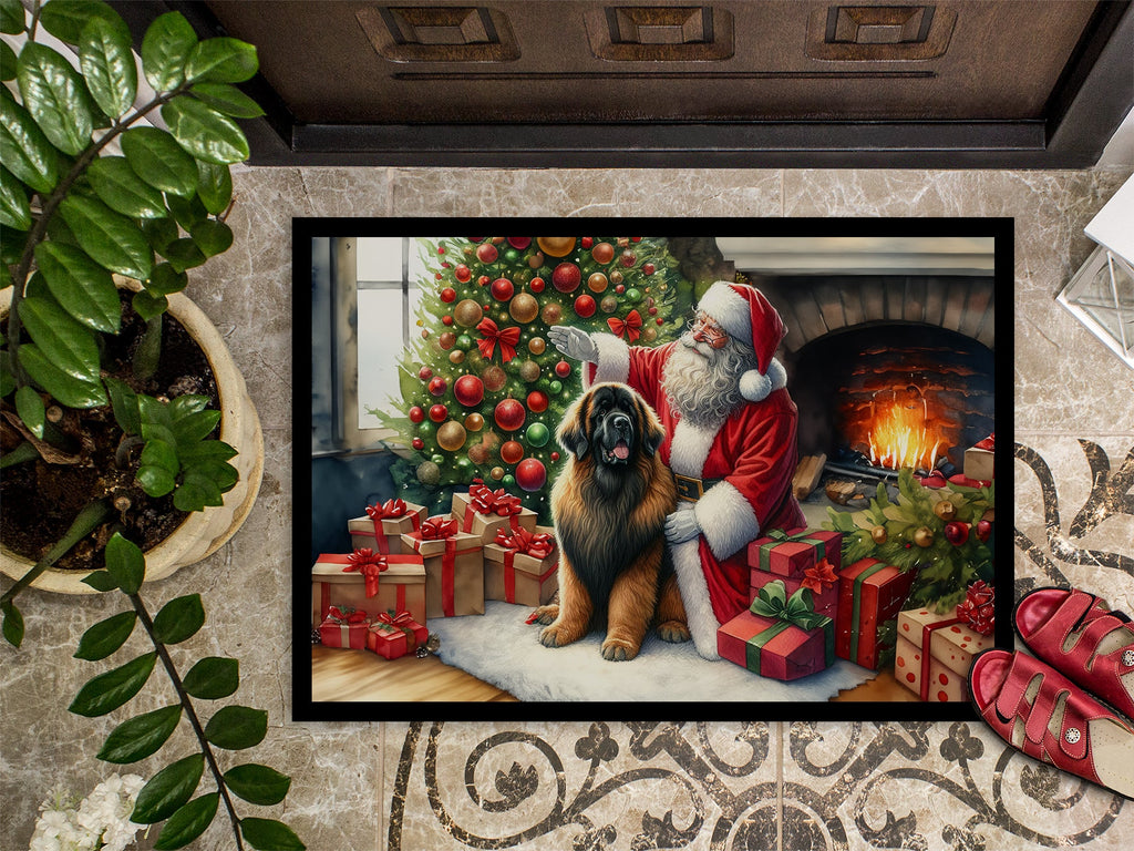 Leonberger and Santa Claus Doormat Indoor Outdoor 24H X 36W Front Door Mat Rugs for Entryway, Non Slip Washable Low Pile,
