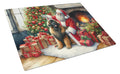 Leonberger and Santa Claus Cutting Board Tempered Glass Kitchen Cutting Surface, Heat Resistant Chopping, Non-Slip Feet, Food Prep & Serving
