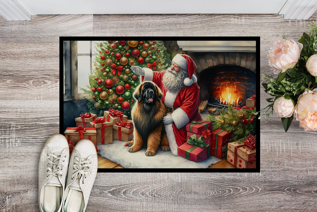 Leonberger and Santa Claus Doormat Indoor Outdoor 18H X 27W Front Door Mat Rugs for Entryway, Non Slip Washable