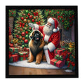 Leonberger and Santa Claus Framed Metal Print Bathroom, Kitchen, Office, Home Decor Wall Art Ready to Hang, Square, 8X8