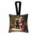 Leonberger and Santa Claus Hanging Square Fabric Ornament 3.5 × 3.5 Decorative Door-Knob & Tree Hanger, Soft Fabric