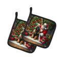 Leonberger and Santa Claus Pot Holder Set of 2 Heat Resistant Quilted Hot Pads 7.5 x 7.5 Inch, Insulated Kitchen Trivets for Cooking & Baking