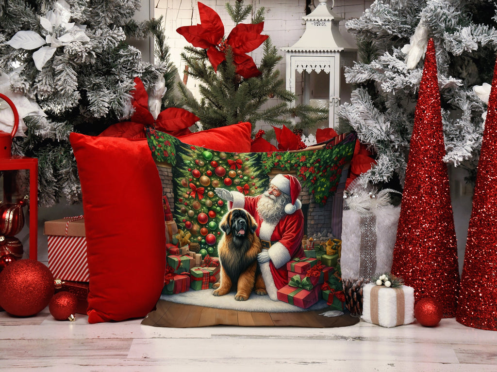 Leonberger and Santa Claus Decorative Throw Pillow 14x14 Indoor Outdoor Accent Cushion, Fabric Cover with Insert for Sofa, Bed, Porch & Living Room