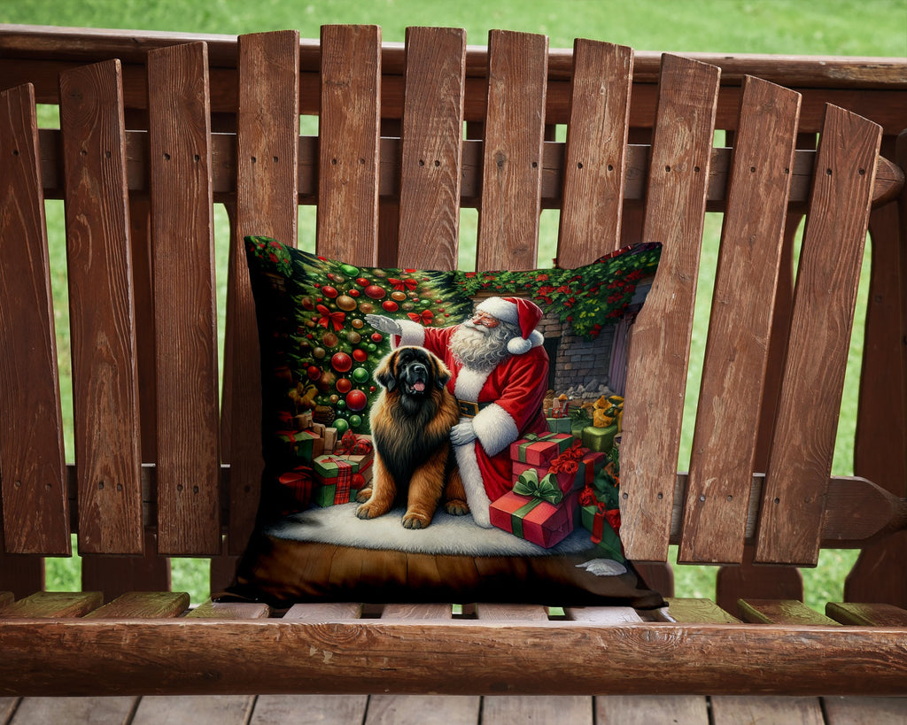 Leonberger and Santa Claus Decorative Throw Pillow 14x14 Indoor Outdoor Accent Cushion, Fabric Cover with Insert for Sofa, Bed, Porch & Living Room