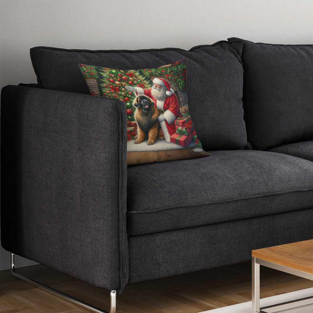 Leonberger and Santa Claus Decorative Throw Pillow 14x14 Indoor Outdoor Accent Cushion, Fabric Cover with Insert for Sofa, Bed, Porch & Living Room