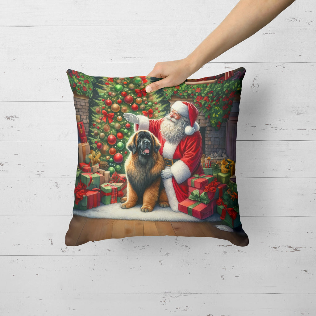 Leonberger and Santa Claus Decorative Throw Pillow 18x18 Indoor Outdoor Accent Cushion, Fabric Cover with Insert for Sofa, Bed, Porch & Living Room