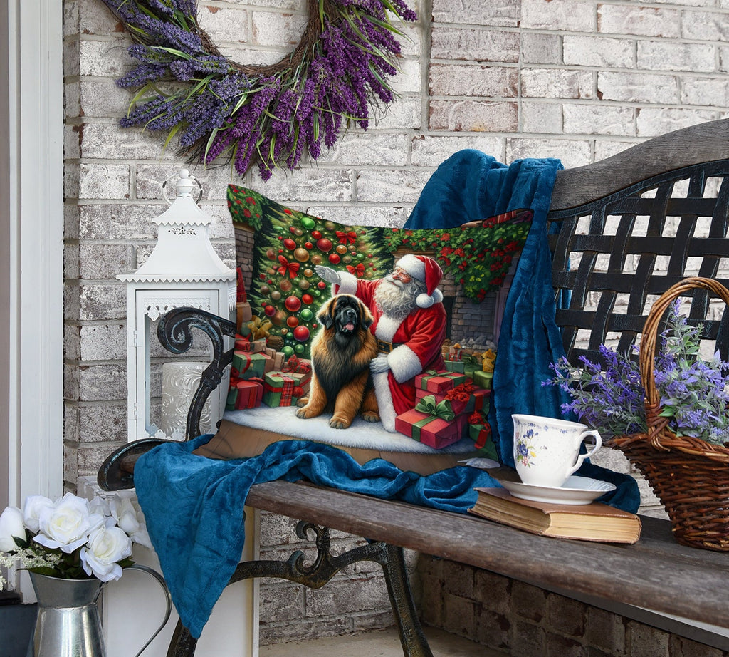 Leonberger and Santa Claus Decorative Throw Pillow 18x18 Indoor Outdoor Accent Cushion, Fabric Cover with Insert for Sofa, Bed, Porch & Living Room