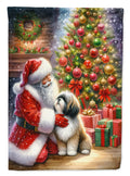 Lhasa Apso and Santa Claus House Flag 28x40 Porch Sleeve Pole Decorative Outside Yard Banner Artwork Wall Hanging, Polyester
