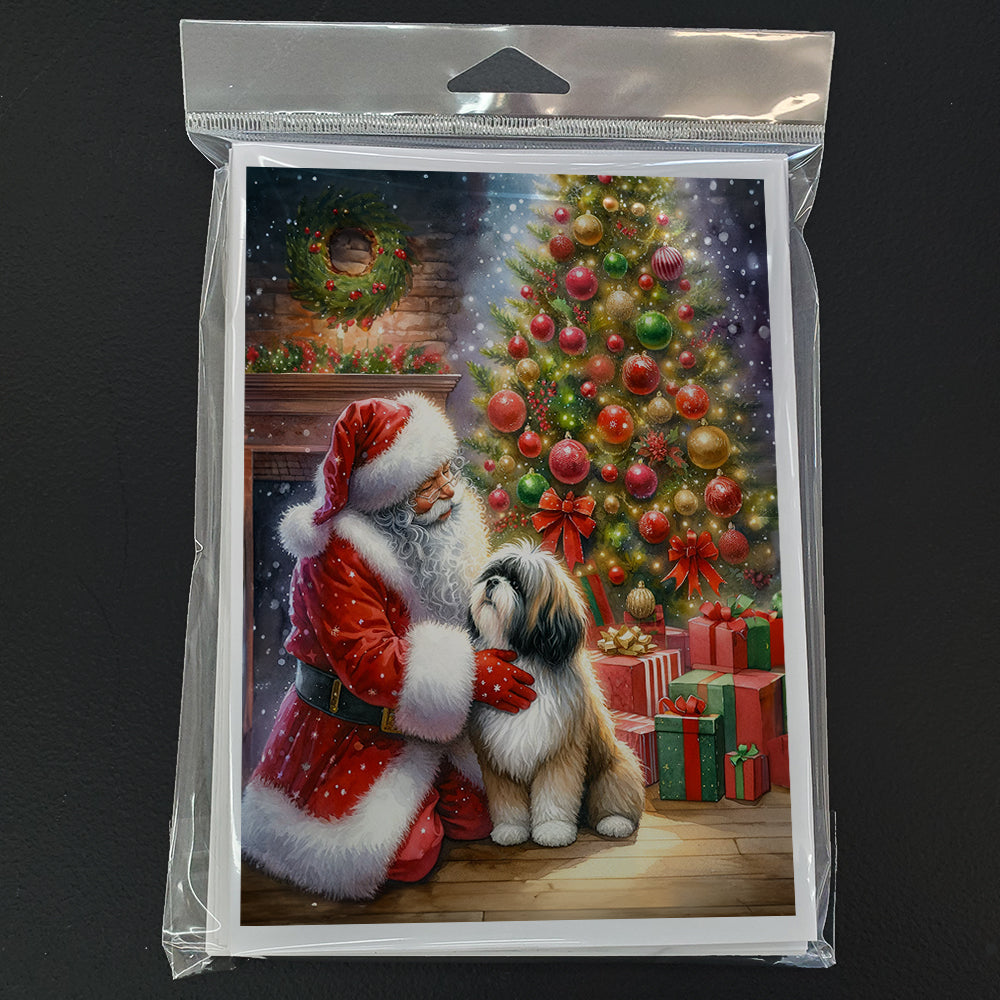 Lhasa Apso and Santa Claus Greeting Cards Pack of 8 Blank Cards with Envelopes Whimsical A7 Size 5x7