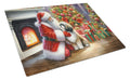 Lhasa Apso and Santa Claus Cutting Board Tempered Glass Kitchen Cutting Surface, Heat Resistant Chopping, Non-Slip Feet, Food Prep & Serving