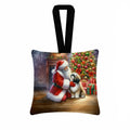 Lhasa Apso and Santa Claus Hanging Square Fabric Ornament 3.5 × 3.5 Decorative Door-Knob & Tree Hanger, Soft Fabric