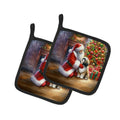 Lhasa Apso and Santa Claus Pot Holder Set of 2 Heat Resistant Quilted Hot Pads 7.5 x 7.5 Inch, Insulated Kitchen Trivets for Cooking & Baking