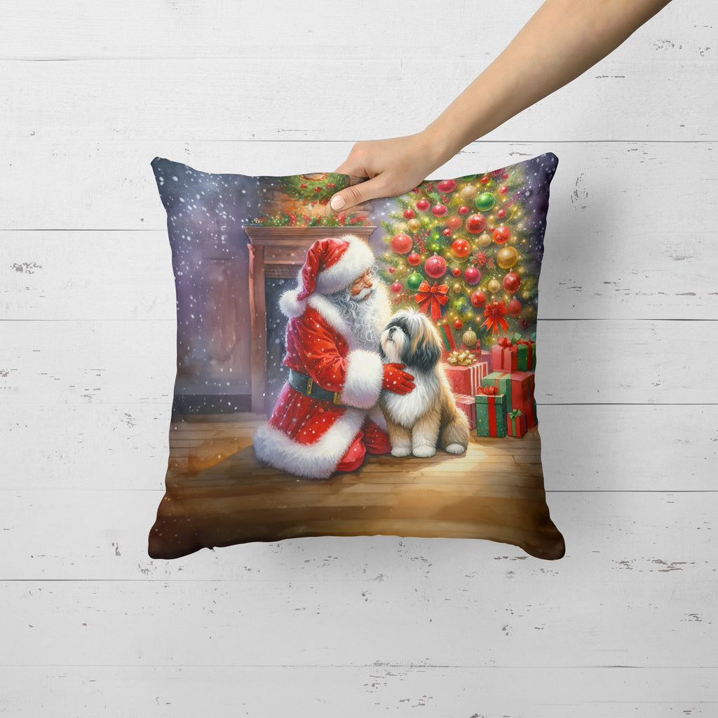 Lhasa Apso and Santa Claus Decorative Throw Pillow 18x18 Indoor Outdoor Accent Cushion, Fabric Cover with Insert for Sofa, Bed, Porch & Living Room