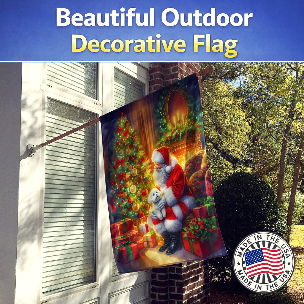 Maltese and Santa Claus House Flag 28x40 Porch Sleeve Pole Decorative Outside Yard Banner Artwork Wall Hanging, Polyester