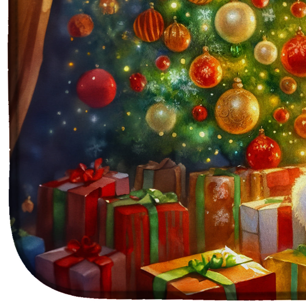 Maltese and Santa Claus Dish Drying Mat Absorbent Dish Drying Mat Pad for Kitchen Counter Dish Drainer Mat for Countertop, 14 x 21", Multicolor