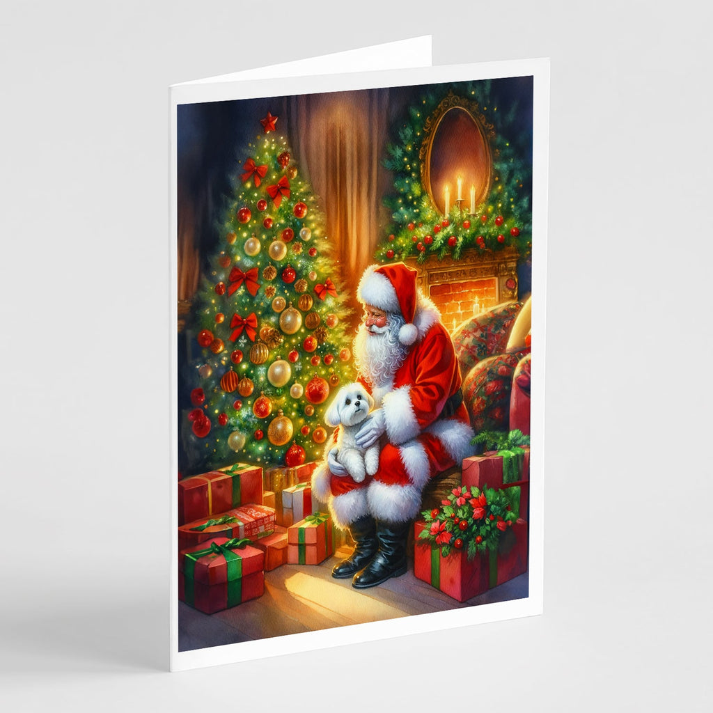 Maltese and Santa Claus Greeting Cards Pack of 8 Blank Cards with Envelopes Whimsical A7 Size 5x7