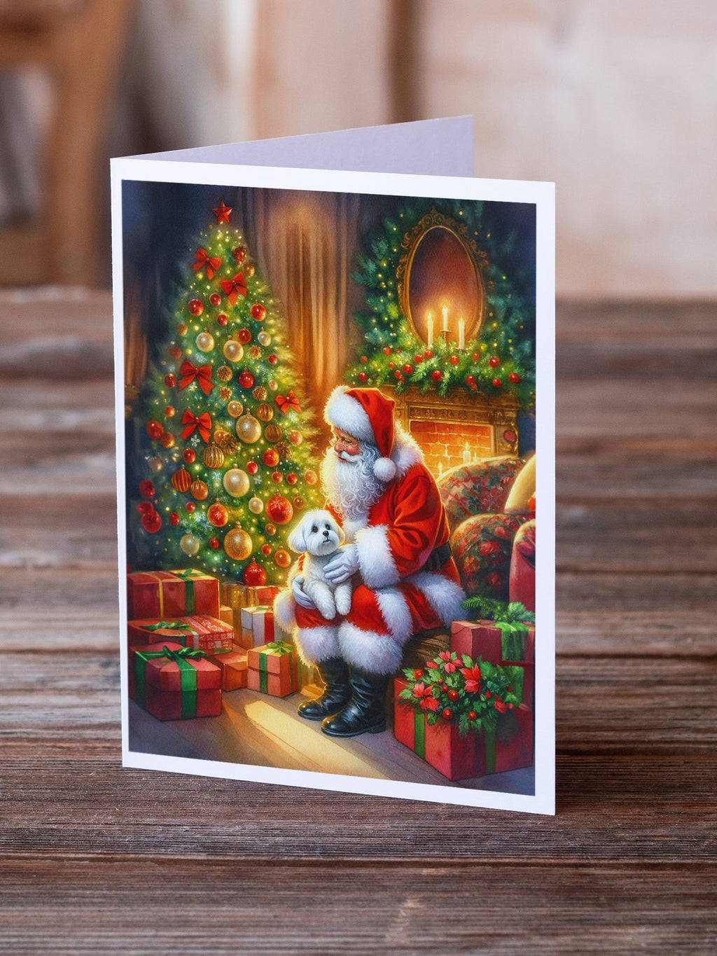 Maltese and Santa Claus Greeting Cards Pack of 8 Blank Cards with Envelopes Whimsical A7 Size 5x7
